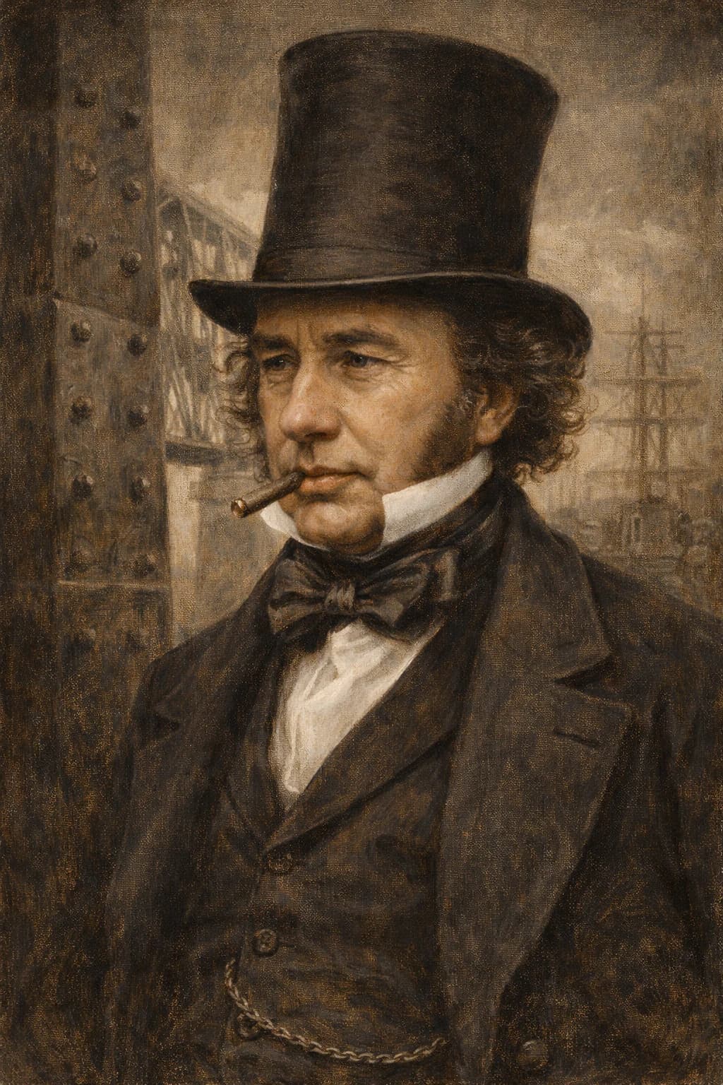 AI-generated portrait of Isambard Kingdom Brunel in 19th-century engineer attire