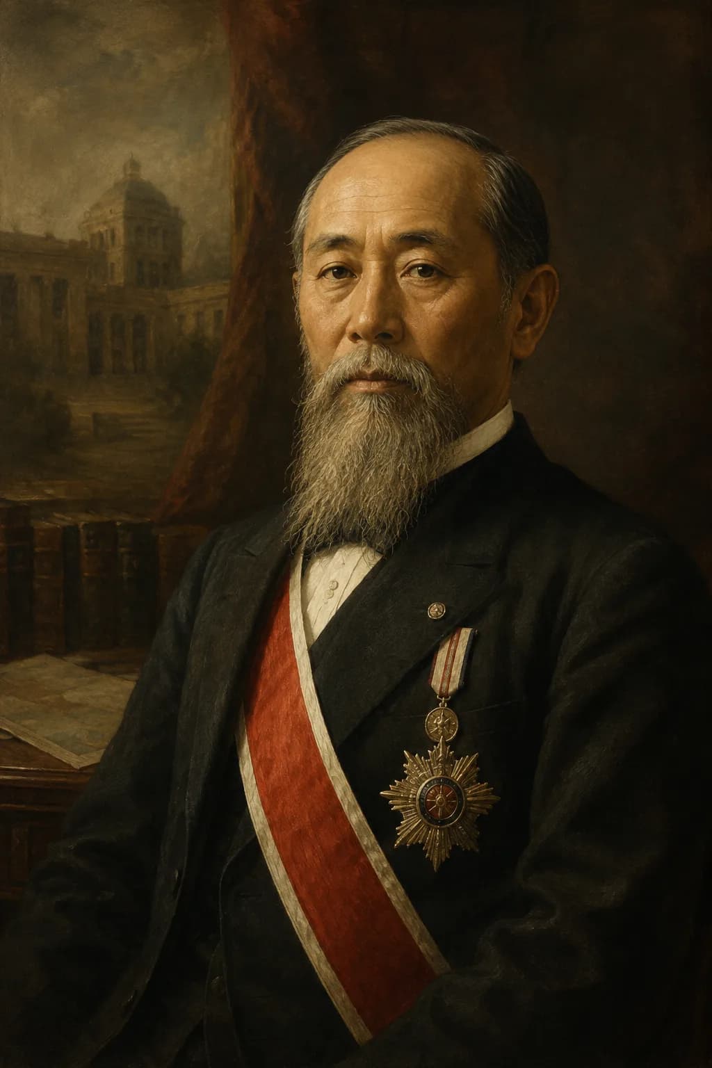AI-generated portrait of Ito Hirobumi in formal statesman's dress