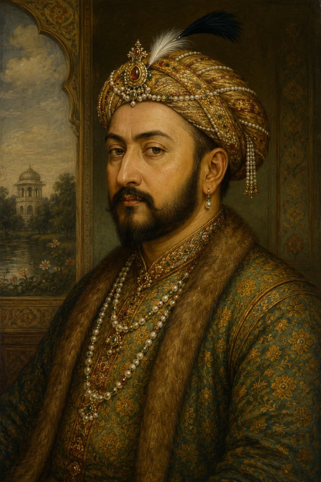 AI-generated portrait of Jahangir in Mughal imperial dress