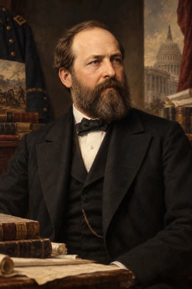 AI-generated portrait of James A. Garfield in formal presidential attire
