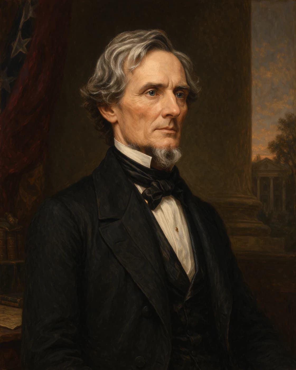 AI-generated portrait of Jefferson Davis in Confederate presidential attire