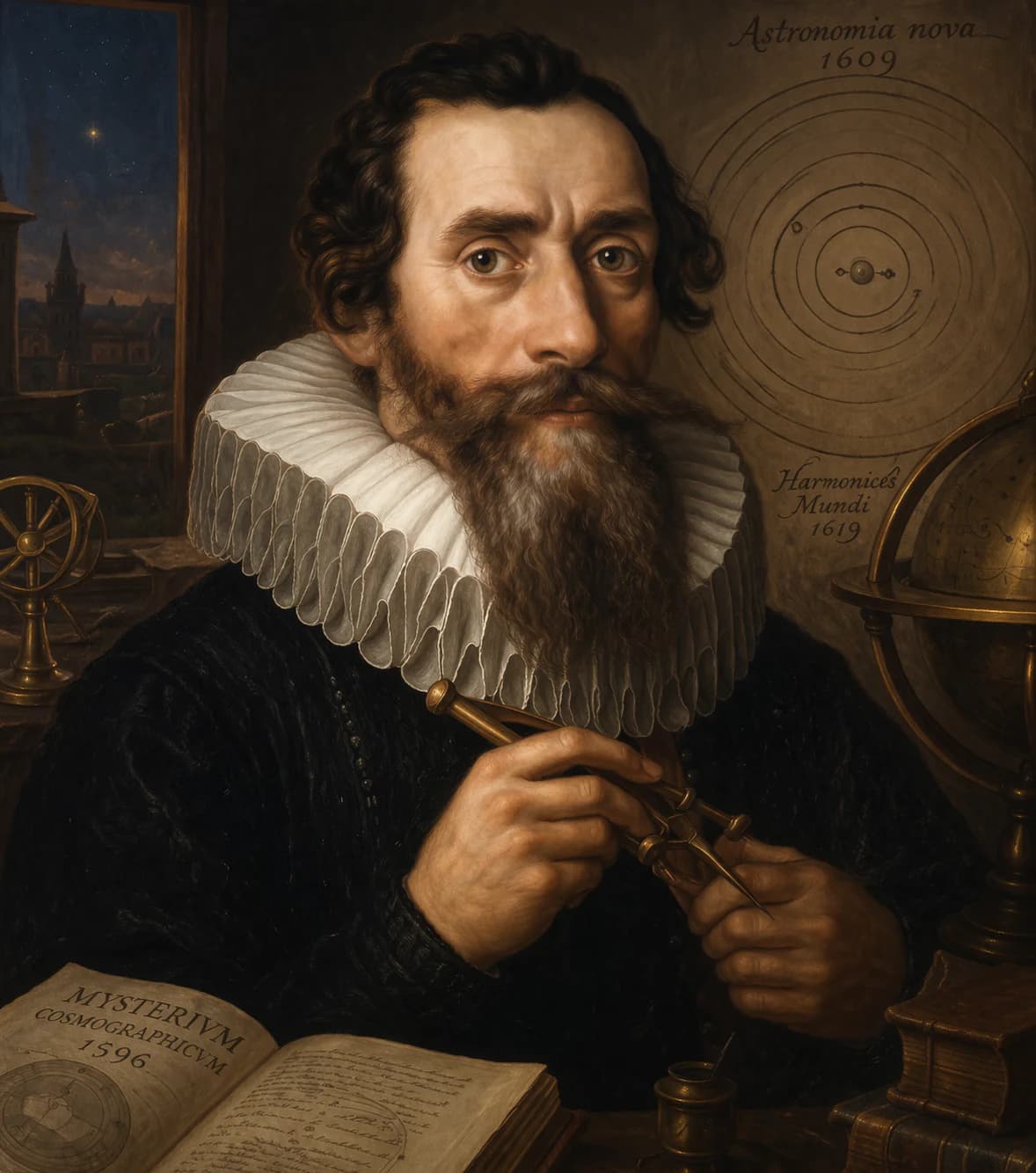 AI-generated portrait of Johannes Kepler in 17th-century scholarly attire