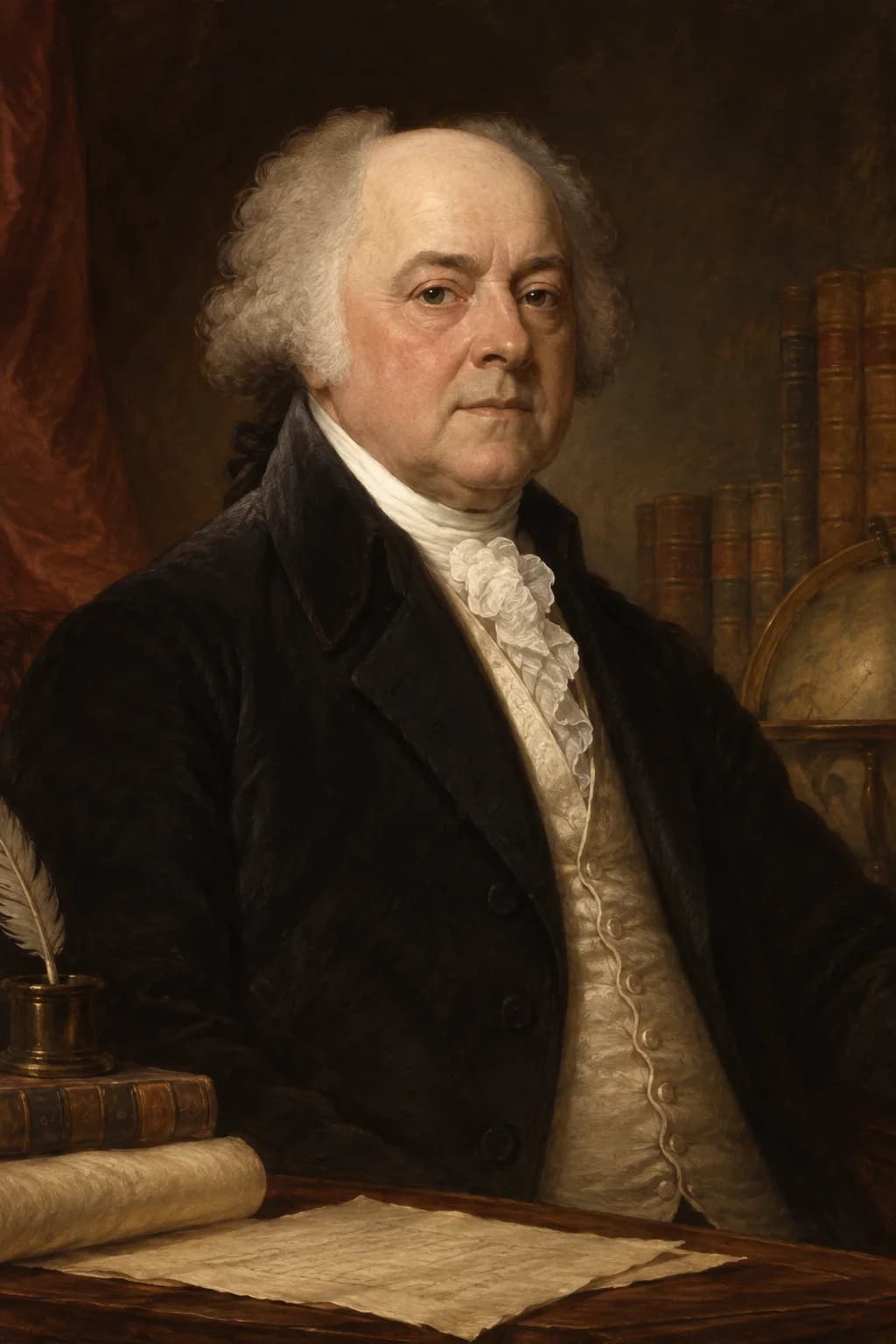 AI-generated portrait of John Adams in formal colonial attire