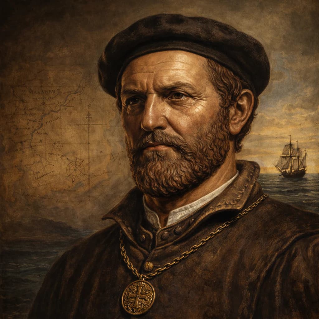 AI-generated portrait of Juan Sebastian Elcano in 16th-century Spanish maritime attire
