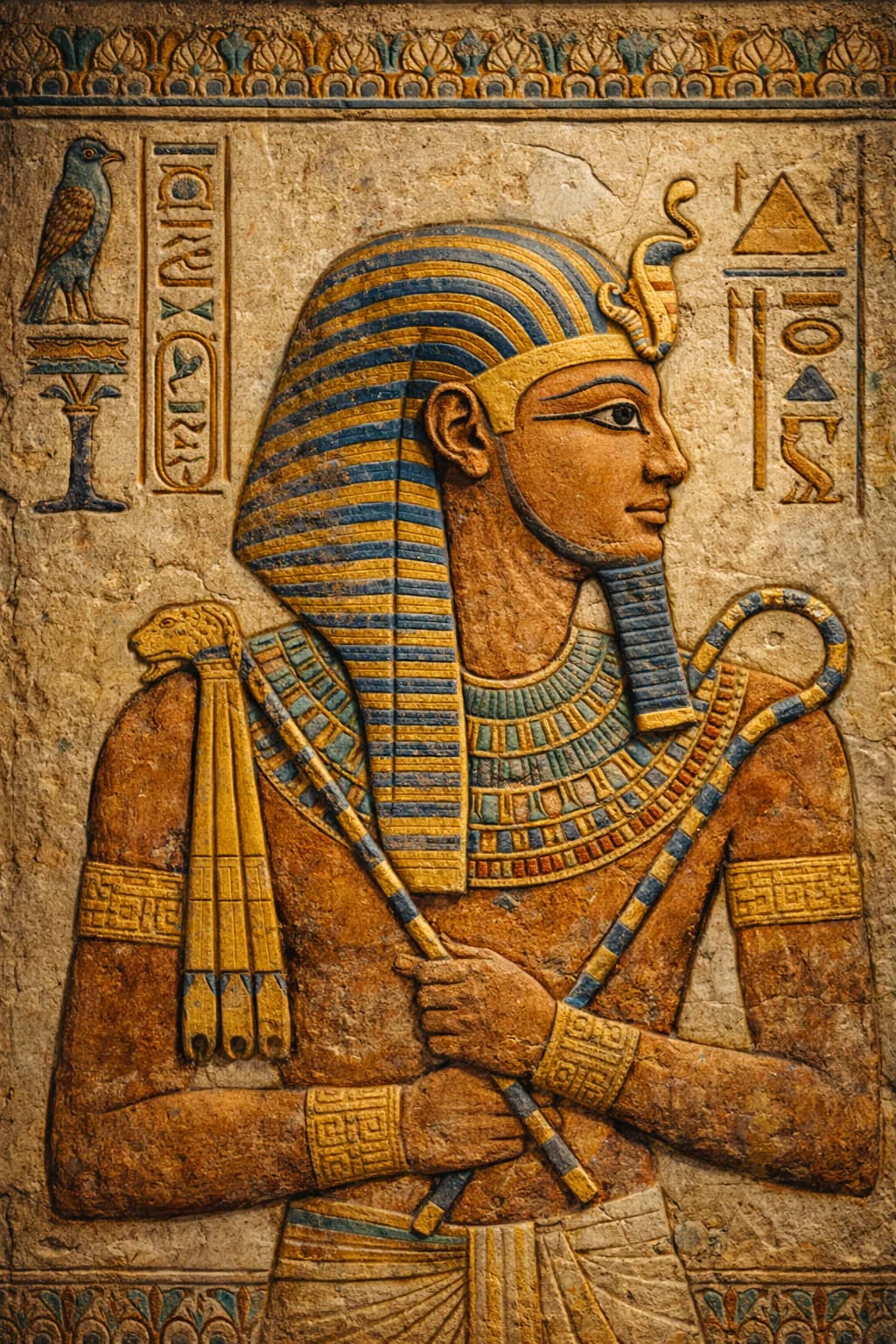 AI-generated portrait of Khufu in ancient Egyptian royal attire