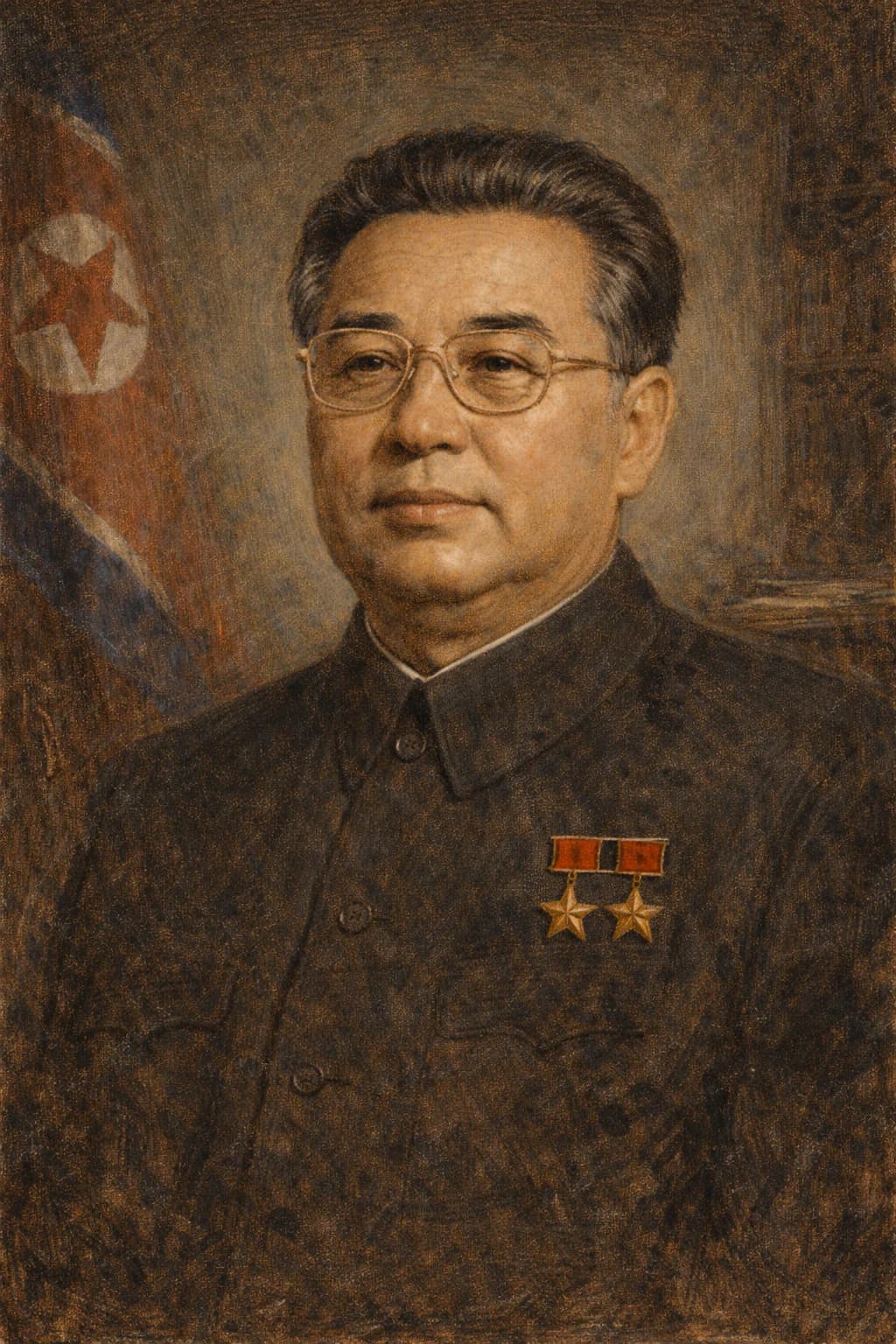 Portrait of Kim Il-sung in North Korean military uniform