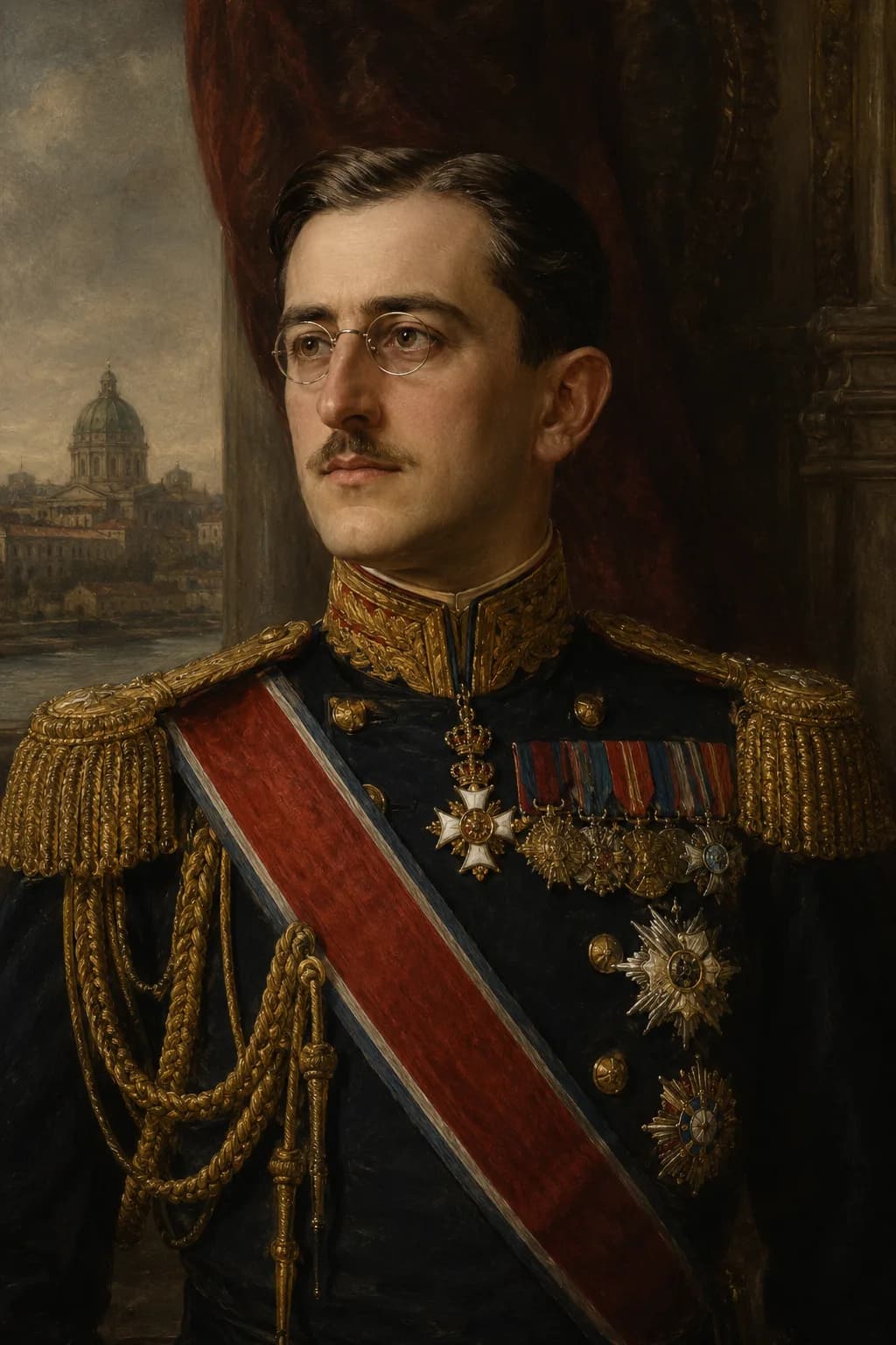 AI-generated portrait of King Alexander I of Yugoslavia in decorated military uniform
