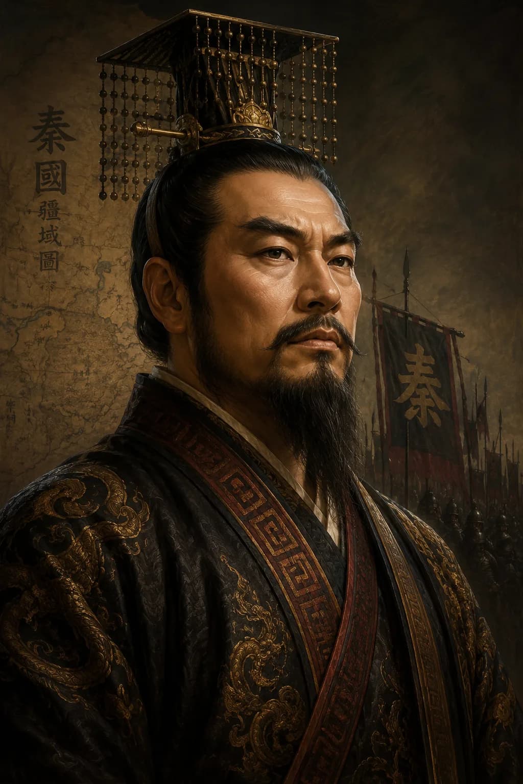 Portrait of King Zheng of Qin in ancient Chinese imperial attire