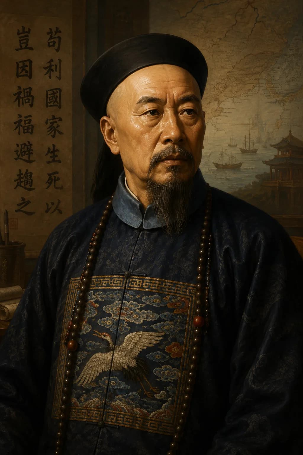 AI-generated portrait of Lin Zexu in Qing official dress