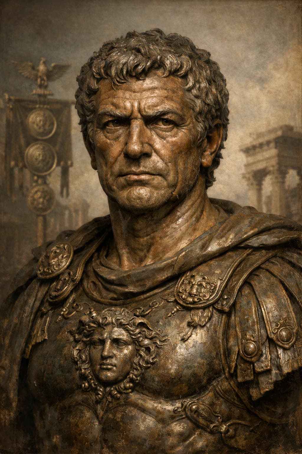 AI-generated portrait of Lucius Cornelius Sulla in Roman military attire
