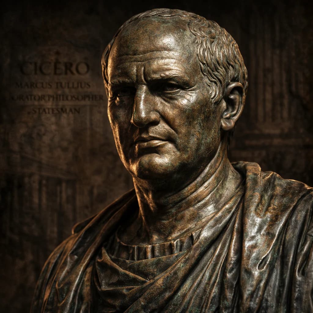 AI-generated portrait of Marcus Tullius Cicero in Roman senatorial attire