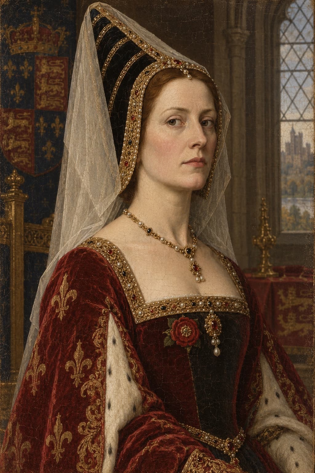AI-generated late-medieval panel portrait of Margaret of Anjou