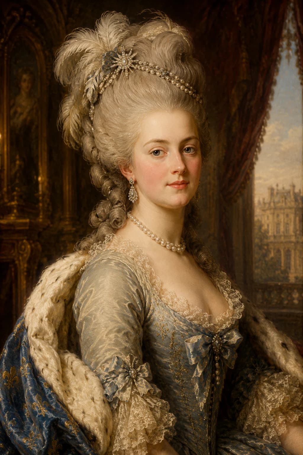 AI-generated portrait of Marie Antoinette in eighteenth-century French court dress