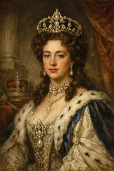 AI-generated portrait of Mary II in late 17th-century royal attire