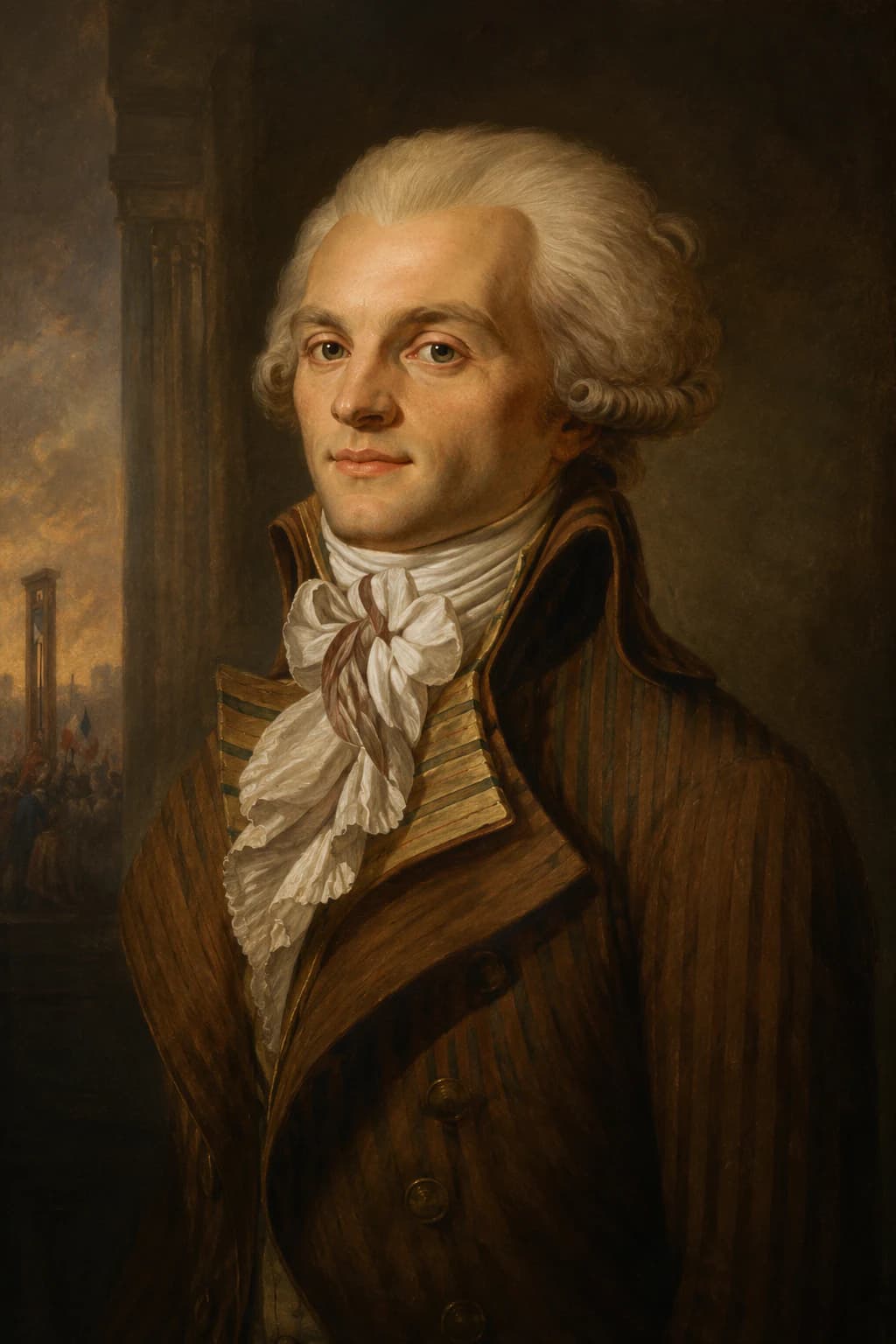 AI-generated portrait of Maximilien Robespierre in eighteenth-century dress