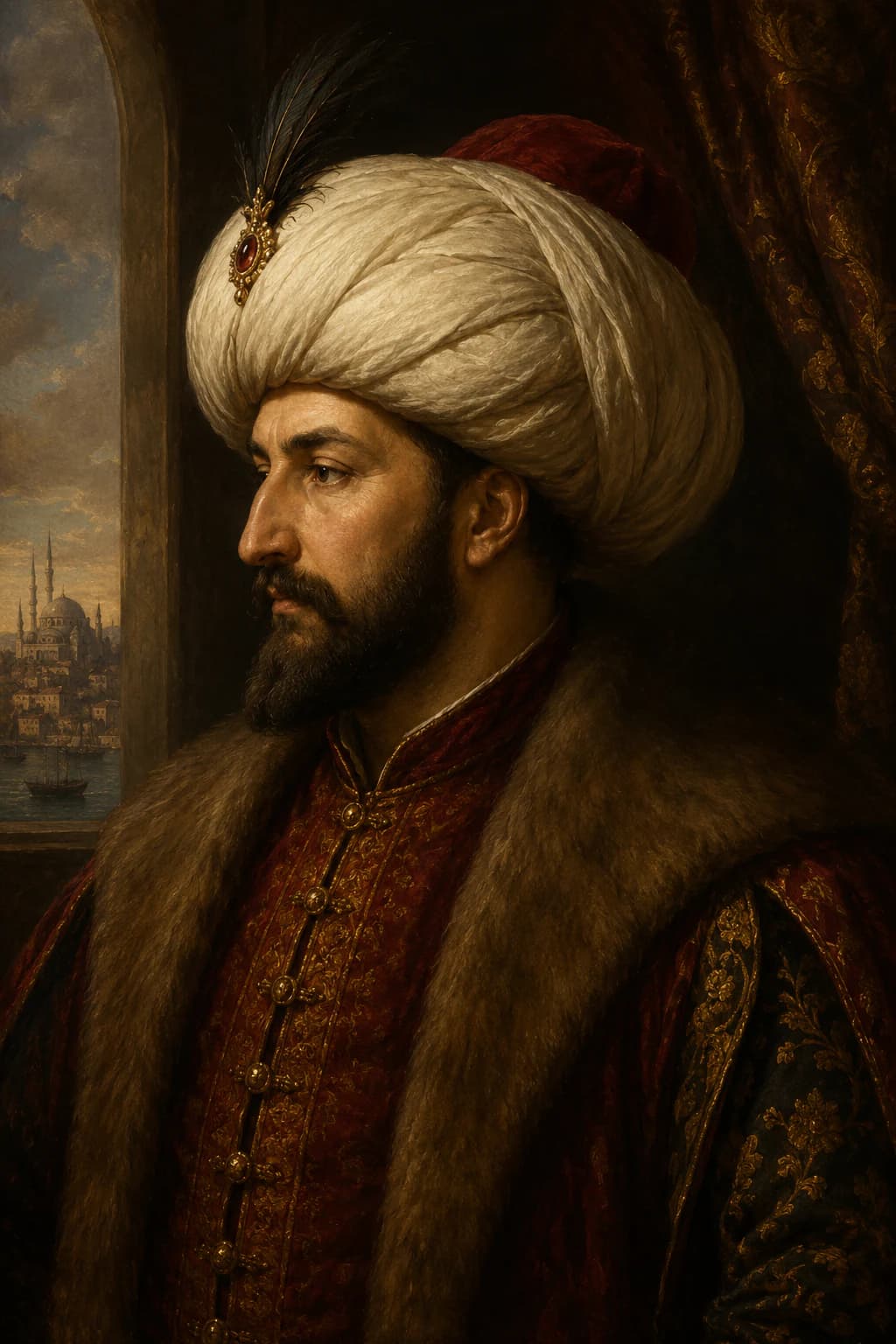 AI-generated portrait of Mehmed II in Ottoman royal dress