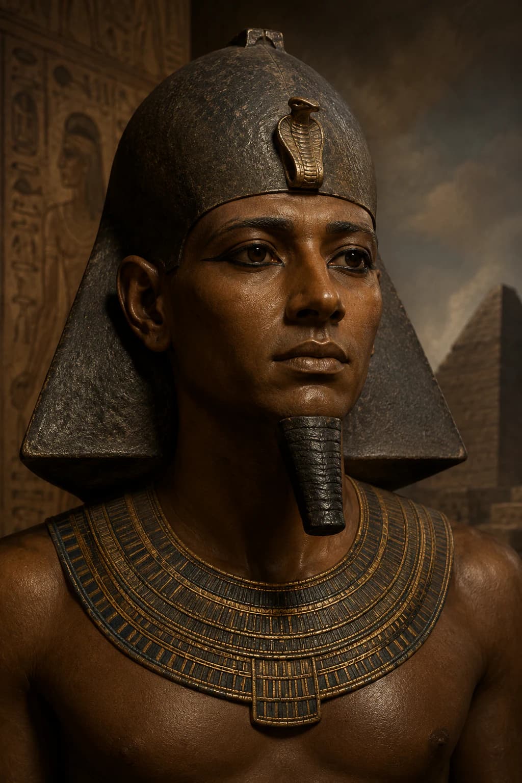 AI-generated portrait of Menkaure in ancient Egyptian royal attire