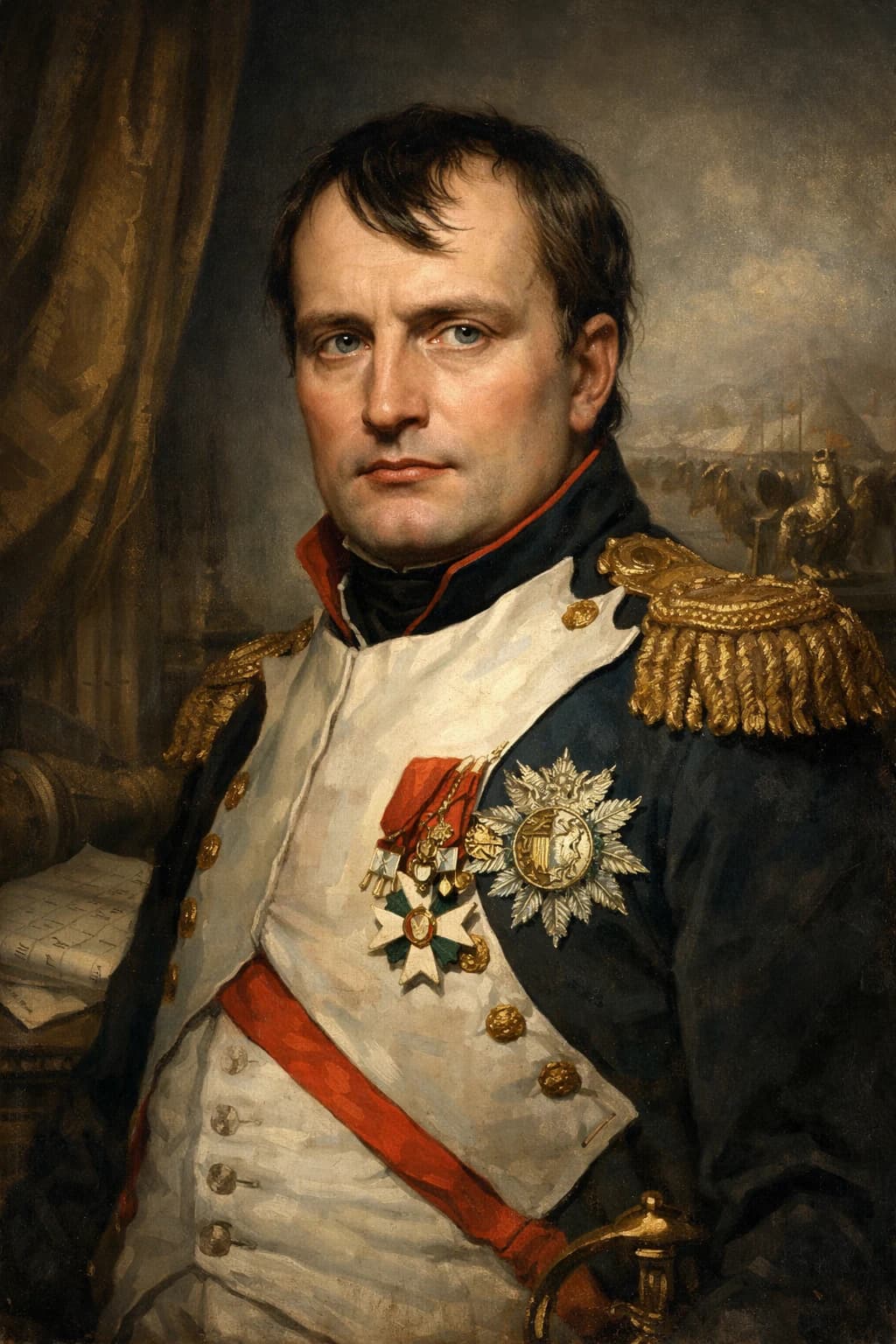 AI-generated portrait of Napoleon Bonaparte in French imperial military uniform