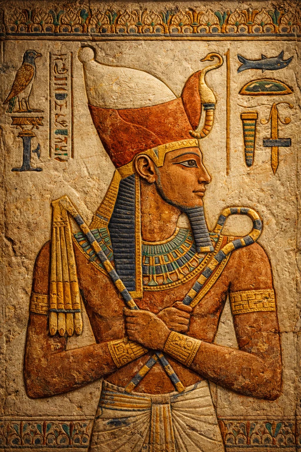 AI-generated portrait of Narmer in ancient Egyptian royal attire