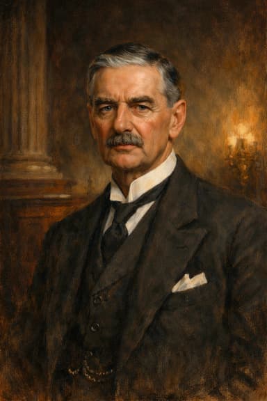AI-generated portrait of Neville Chamberlain in formal ministerial attire