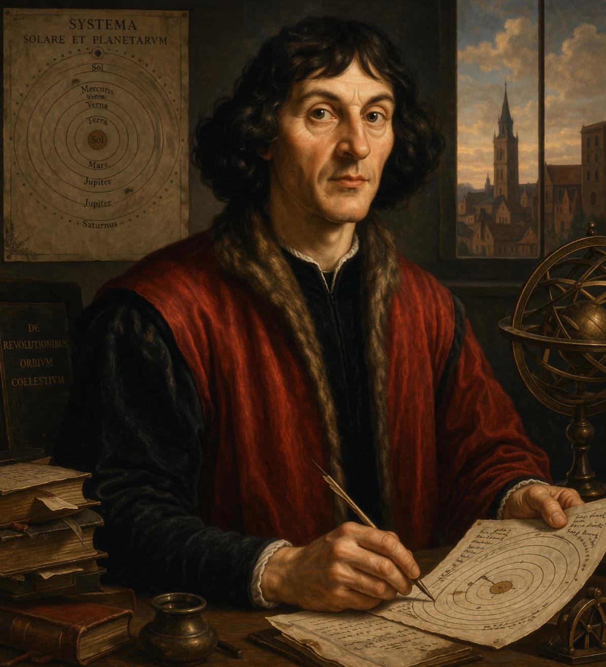 AI-generated portrait of Nicolaus Copernicus in 16th-century clerical attire