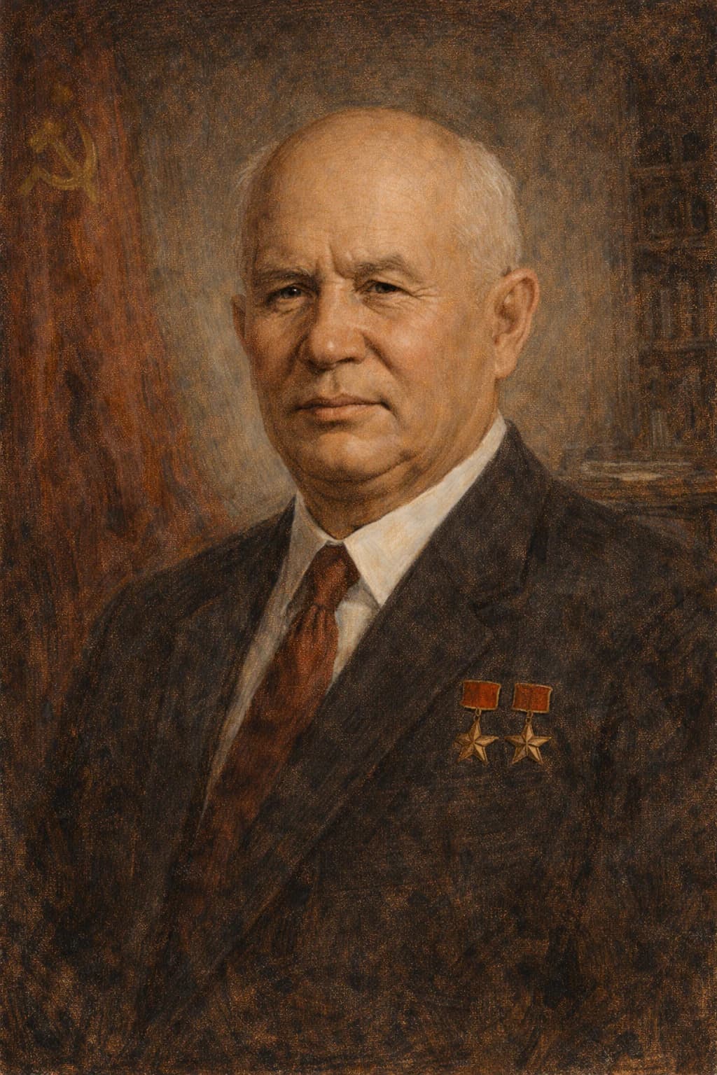 Portrait of Nikita Khrushchev in formal Soviet attire