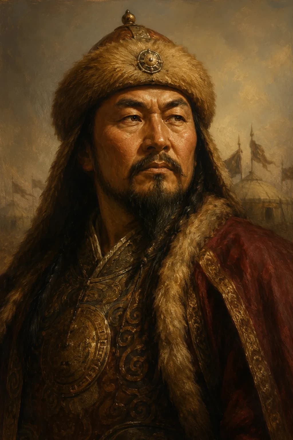 AI-generated portrait of Ogedei Khan in Mongol imperial attire