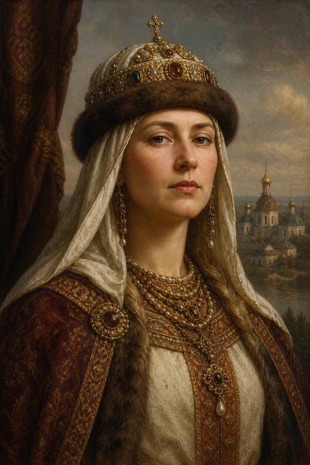 AI-generated portrait of Olga of Kiev in royal attire