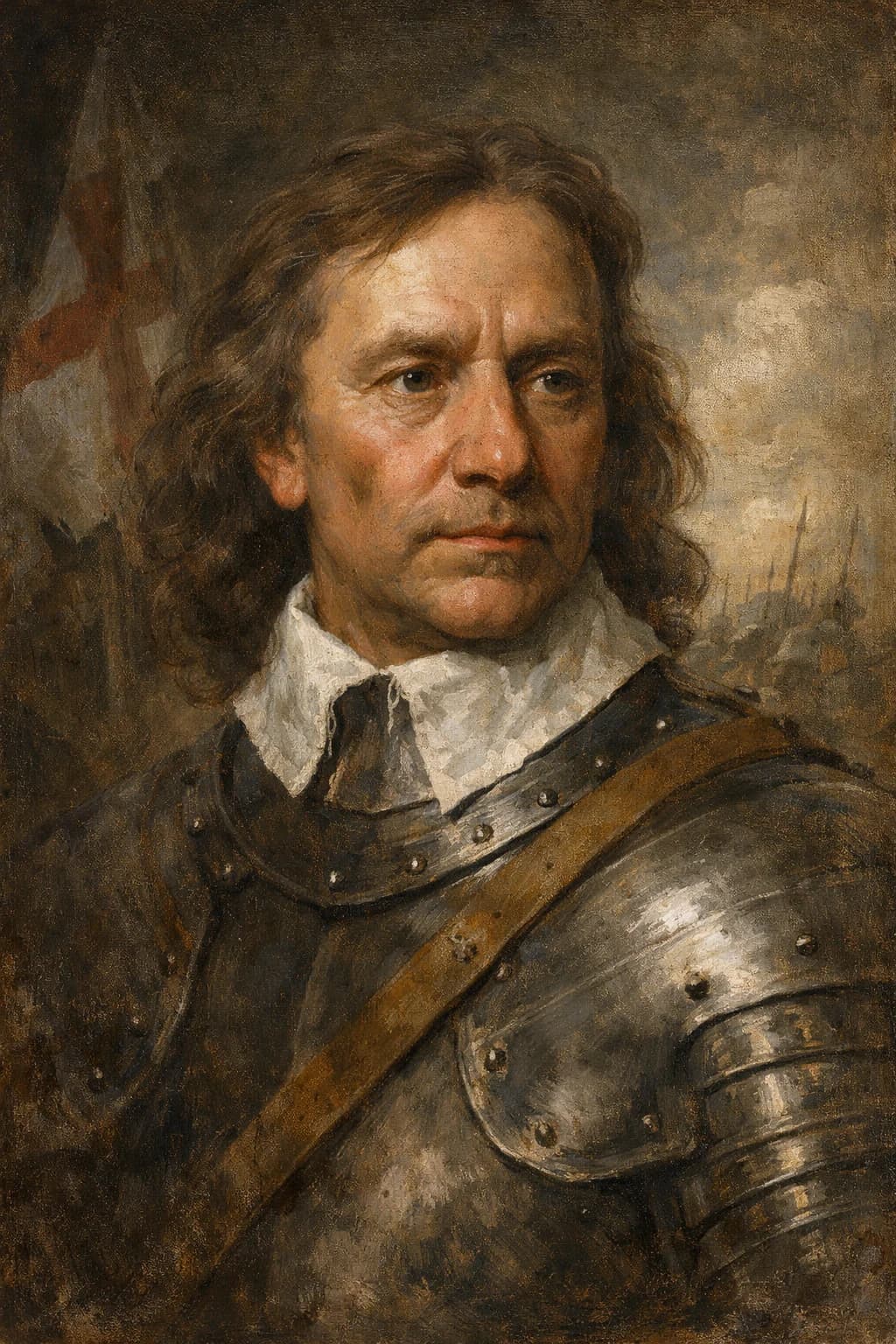 AI-generated portrait of Oliver Cromwell in Parliamentary military attire