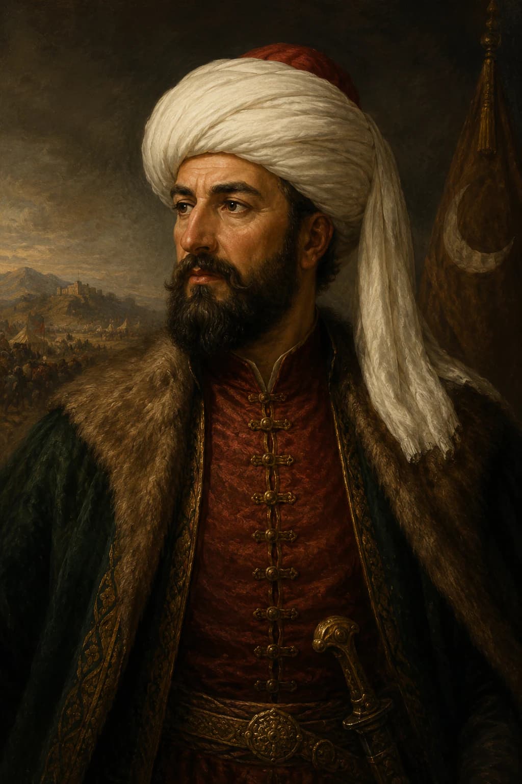 AI-generated portrait of Osman I in early Ottoman frontier attire