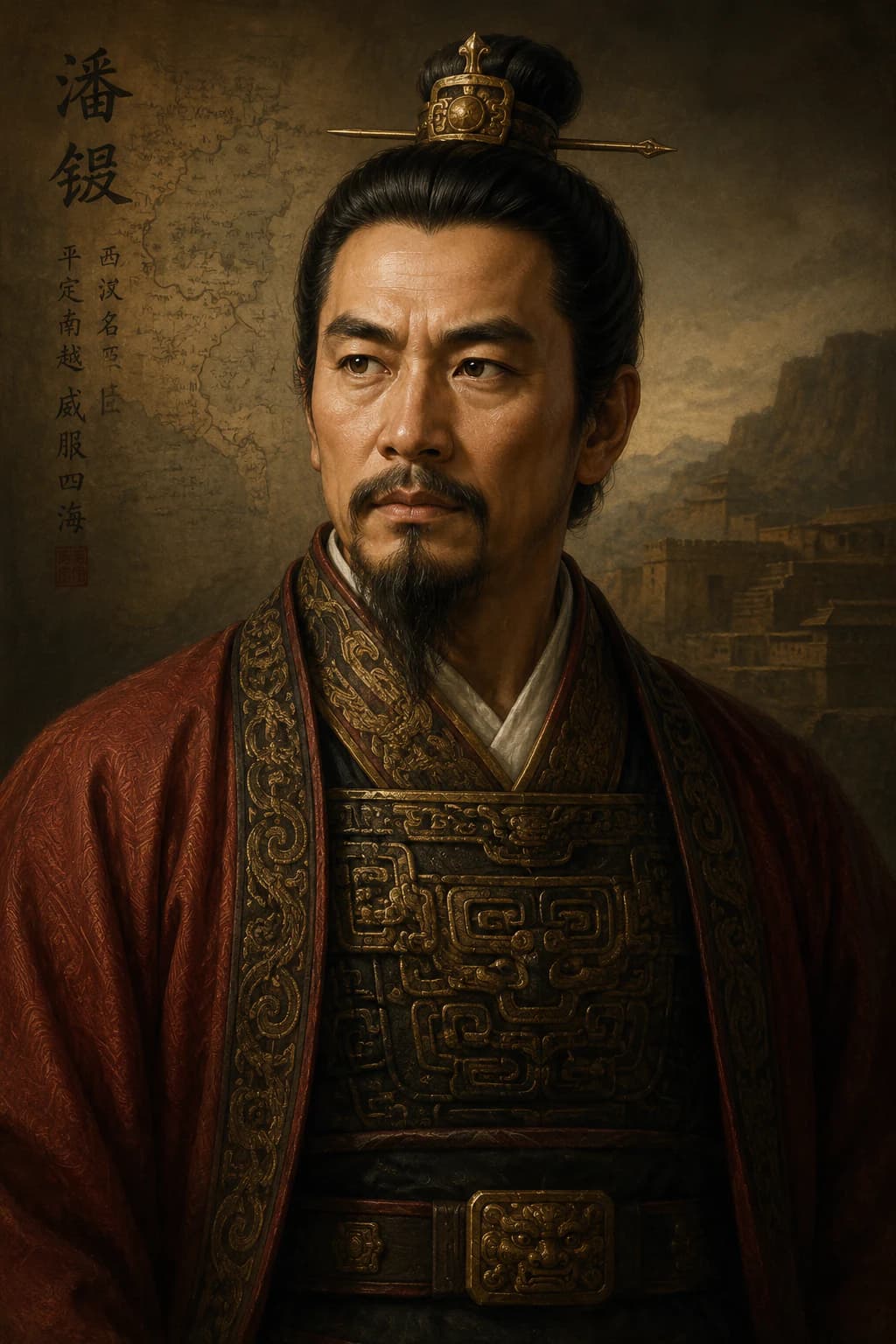 AI-generated portrait of Pan Geng in Shang royal dress