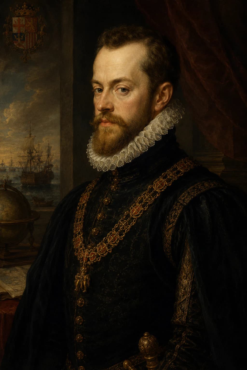AI-generated portrait of Philip II of Spain in Habsburg court dress