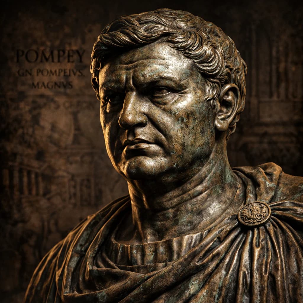 AI-generated portrait of Pompey the Great in Roman military attire