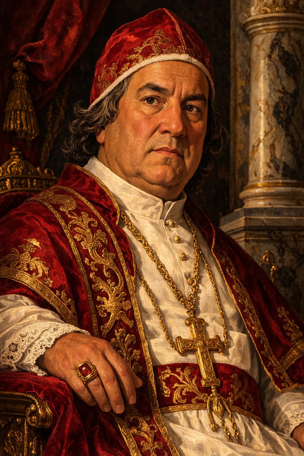 AI-generated portrait of Pope Alexander VI in papal robes