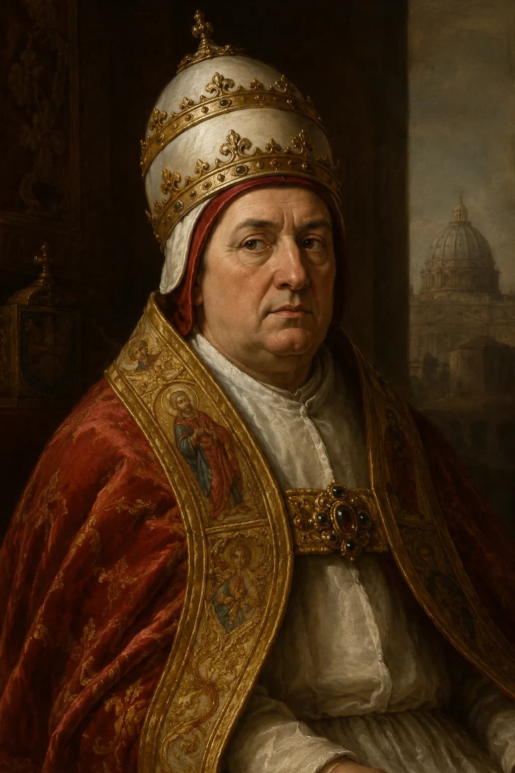 AI-generated portrait of Pope Boniface VIII in papal vestments