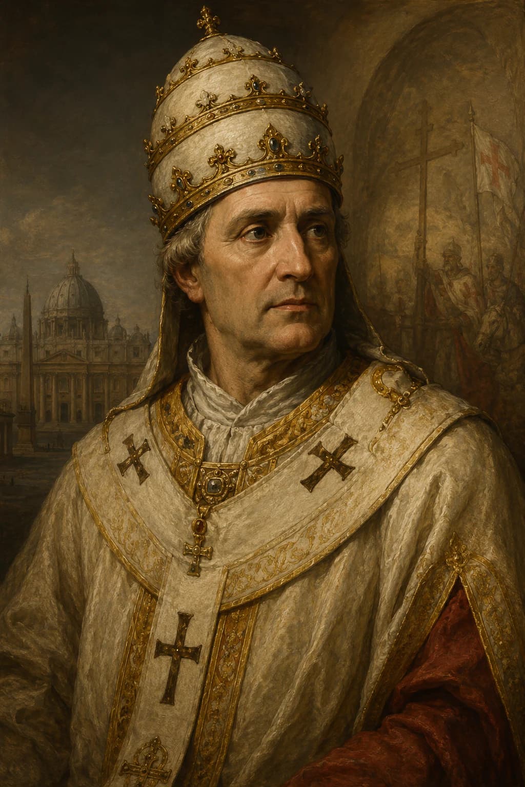 AI-generated portrait of Pope Urban II in medieval papal robes