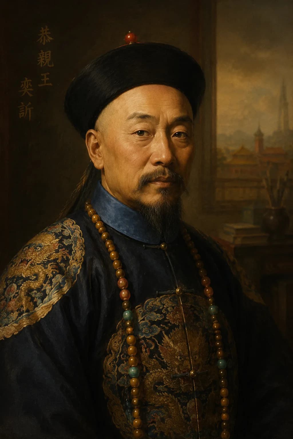 AI-generated portrait of Prince Gong in Qing official dress