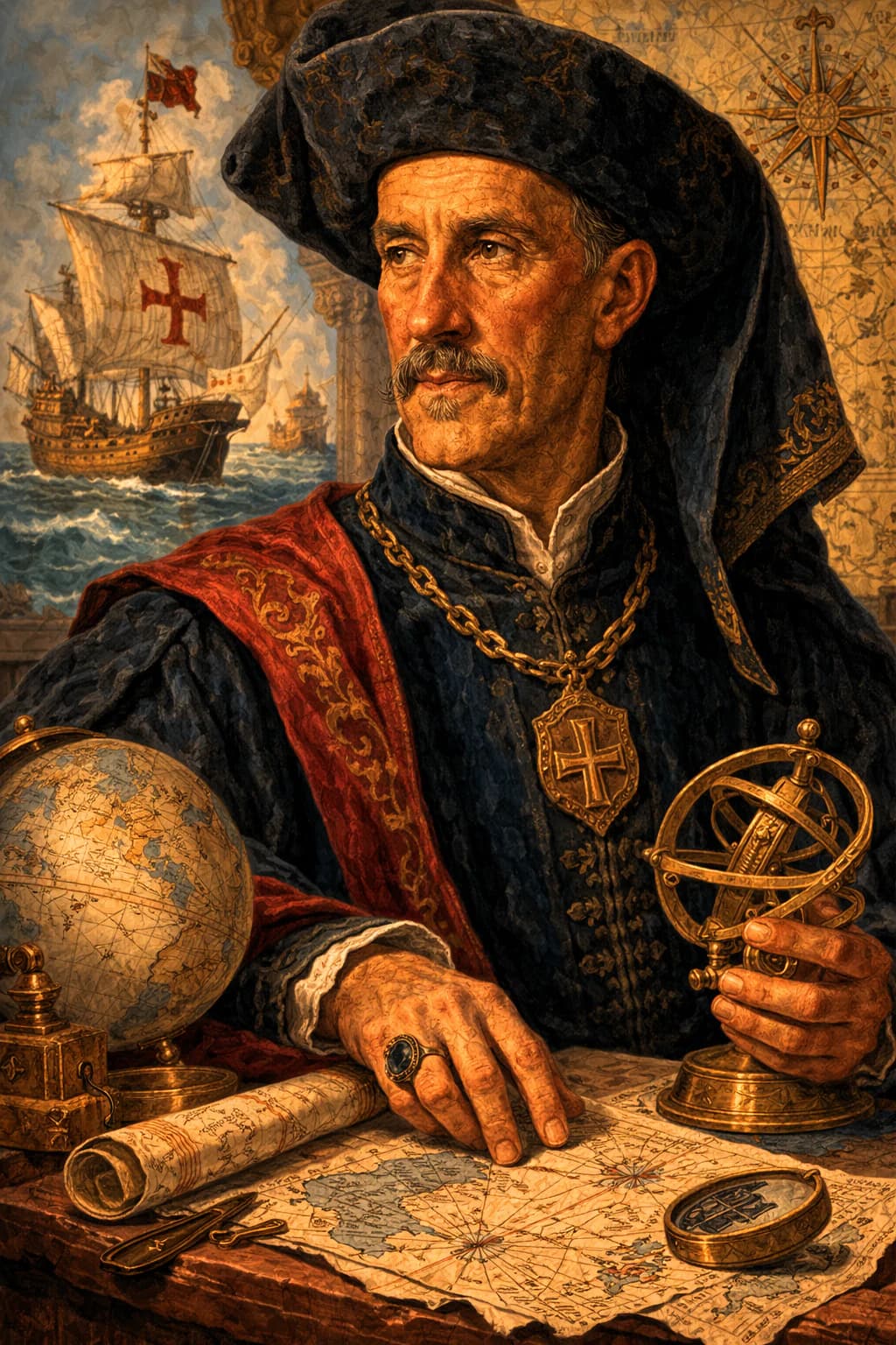 AI-generated portrait of Prince Henry the Navigator in 15th-century Portuguese royal attire