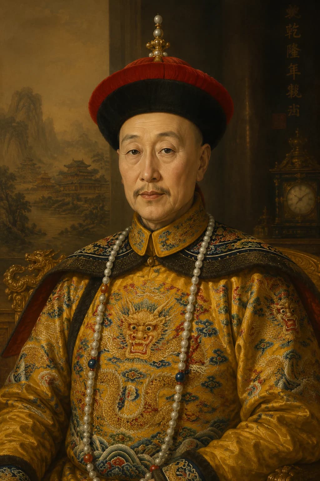 AI-generated portrait of the Qianlong Emperor in Qing imperial robes