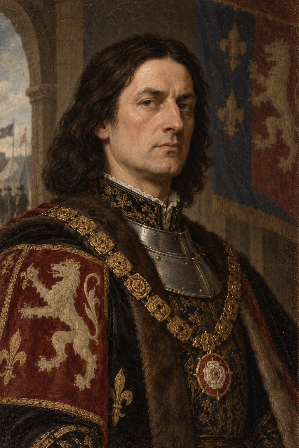 AI-generated late-medieval panel portrait of Richard Neville, Earl of Warwick