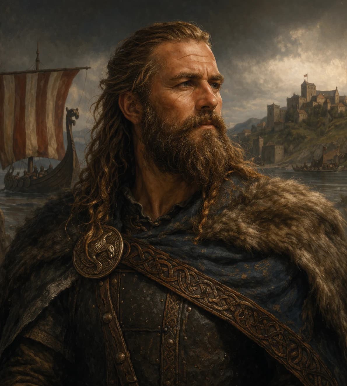 Portrait of Rollo in Viking warrior attire