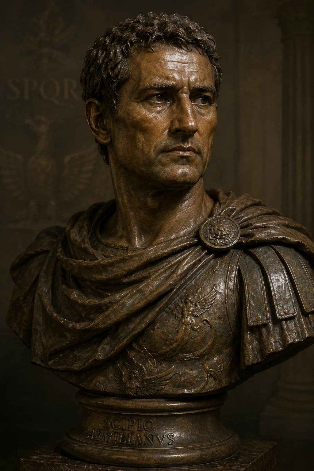 AI-generated portrait of Scipio Aemilianus in Roman military armour