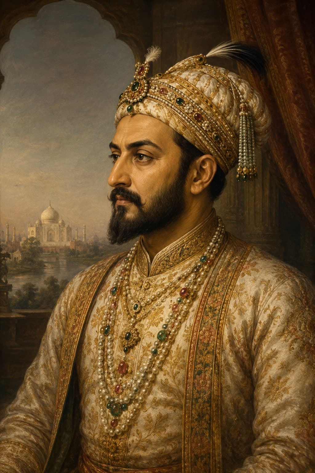 AI-generated portrait of Shah Jahan in Mughal imperial dress