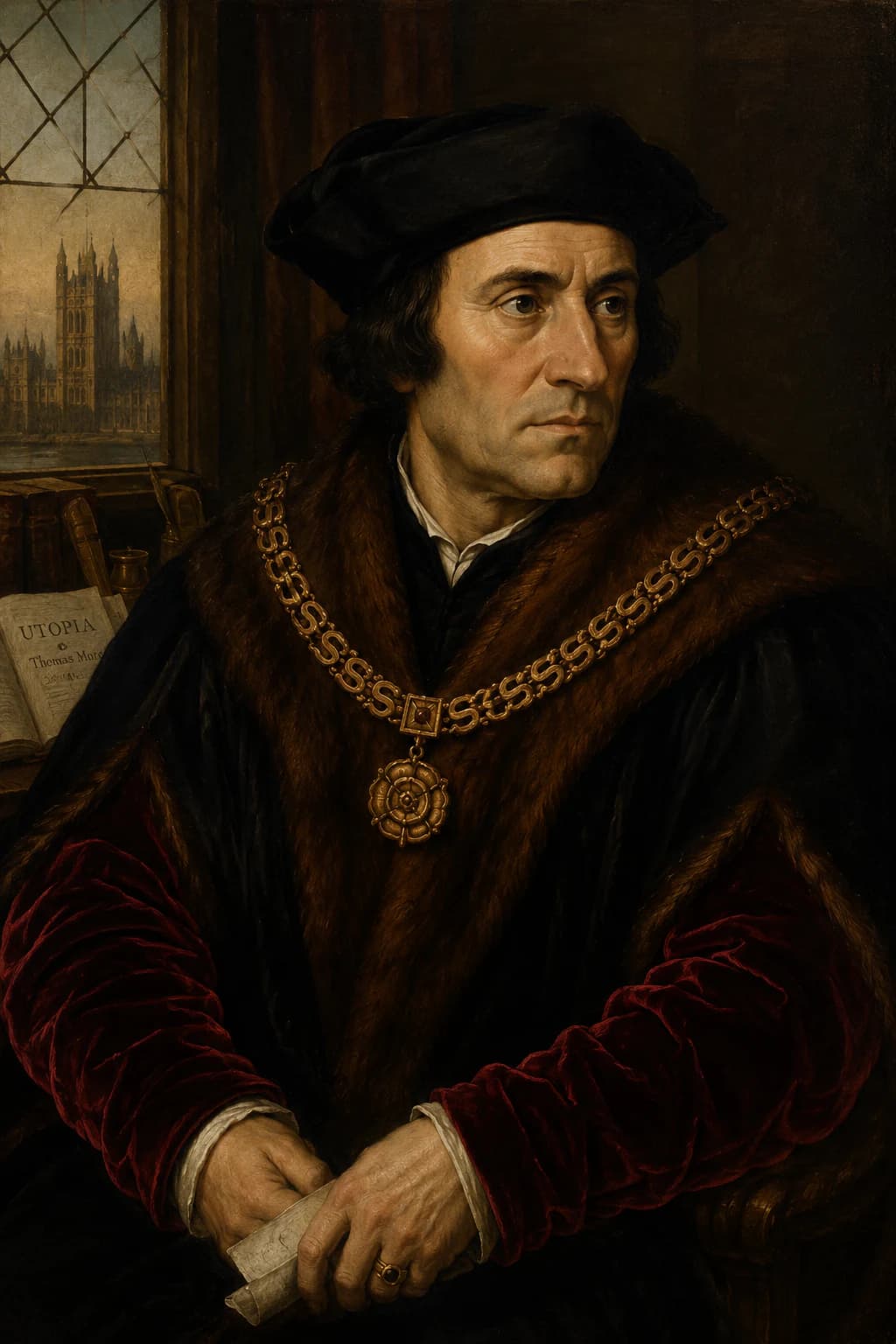 Portrait of Sir Thomas More in Tudor official dress