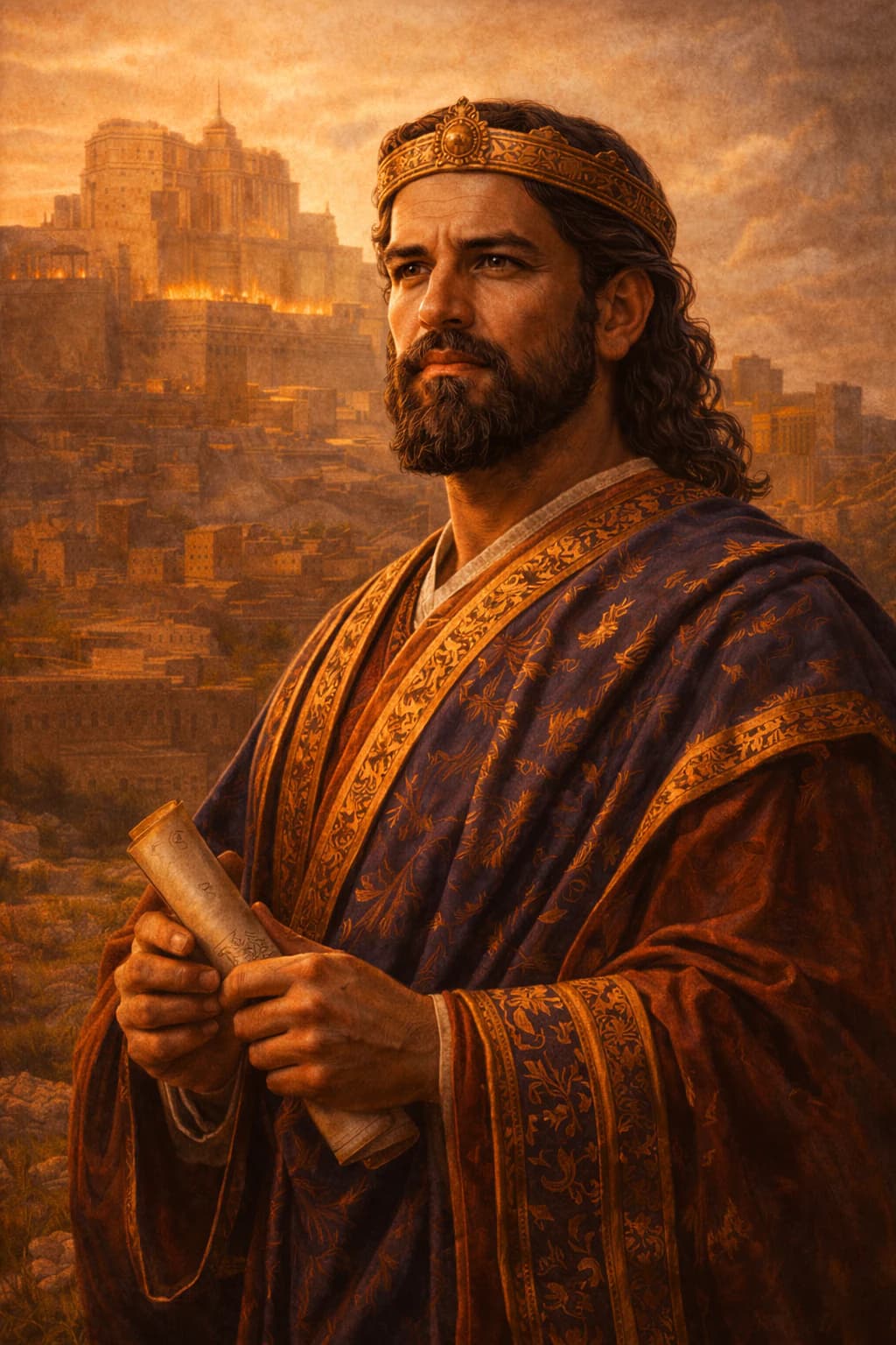 AI-generated portrait of Solomon in ancient Israelite royal attire