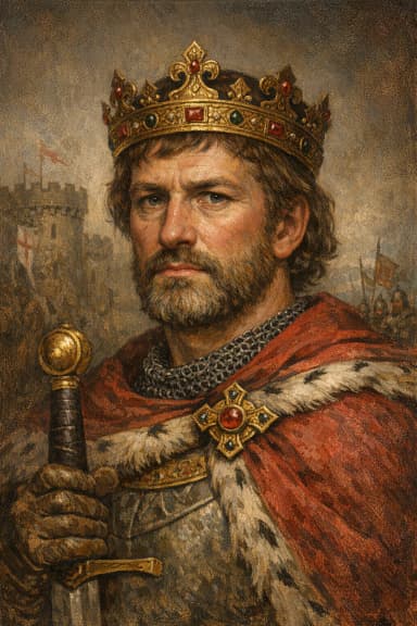 AI-generated portrait of Stephen of Blois in medieval royal attire