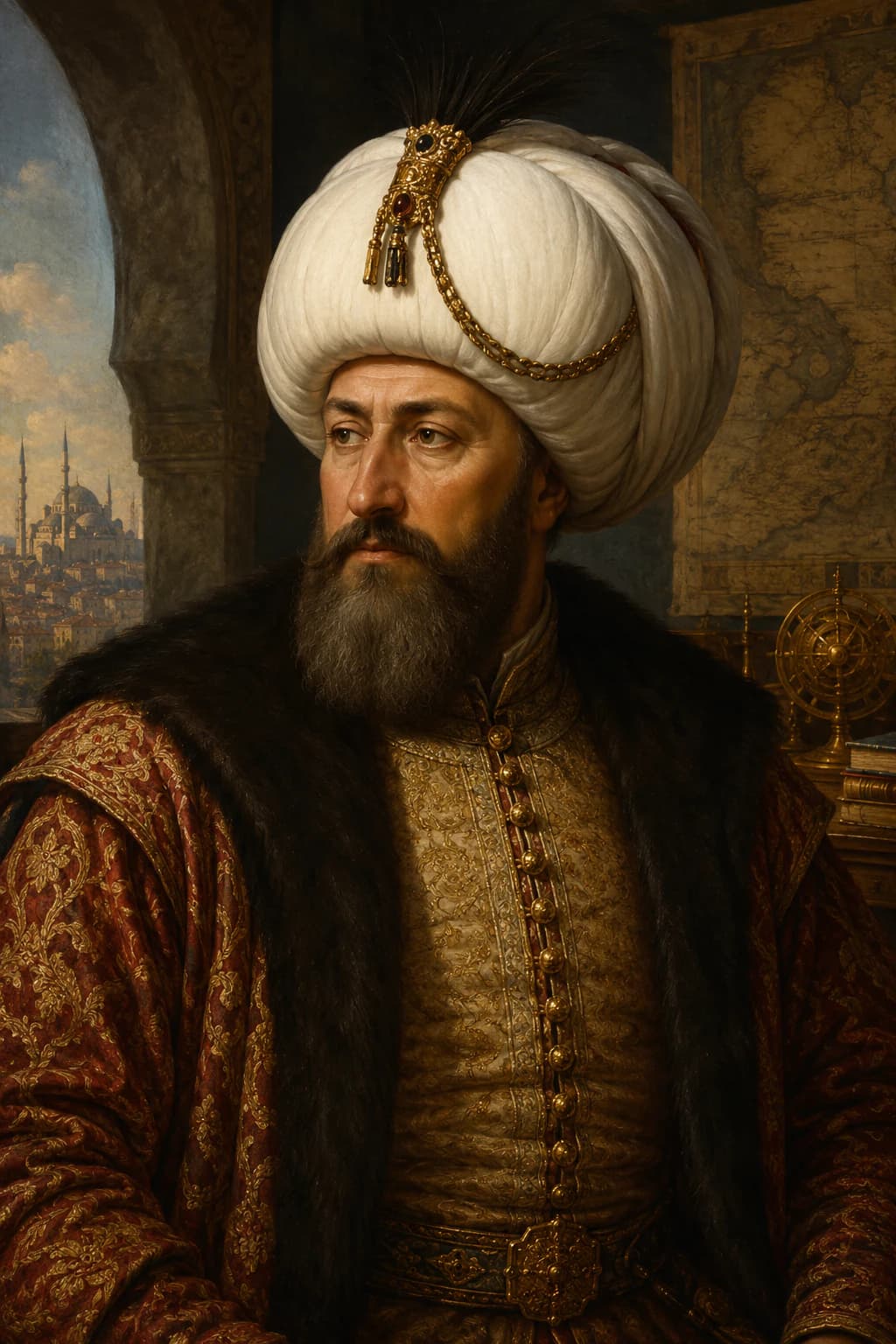 AI-generated portrait of Suleiman the Magnificent in Ottoman imperial dress