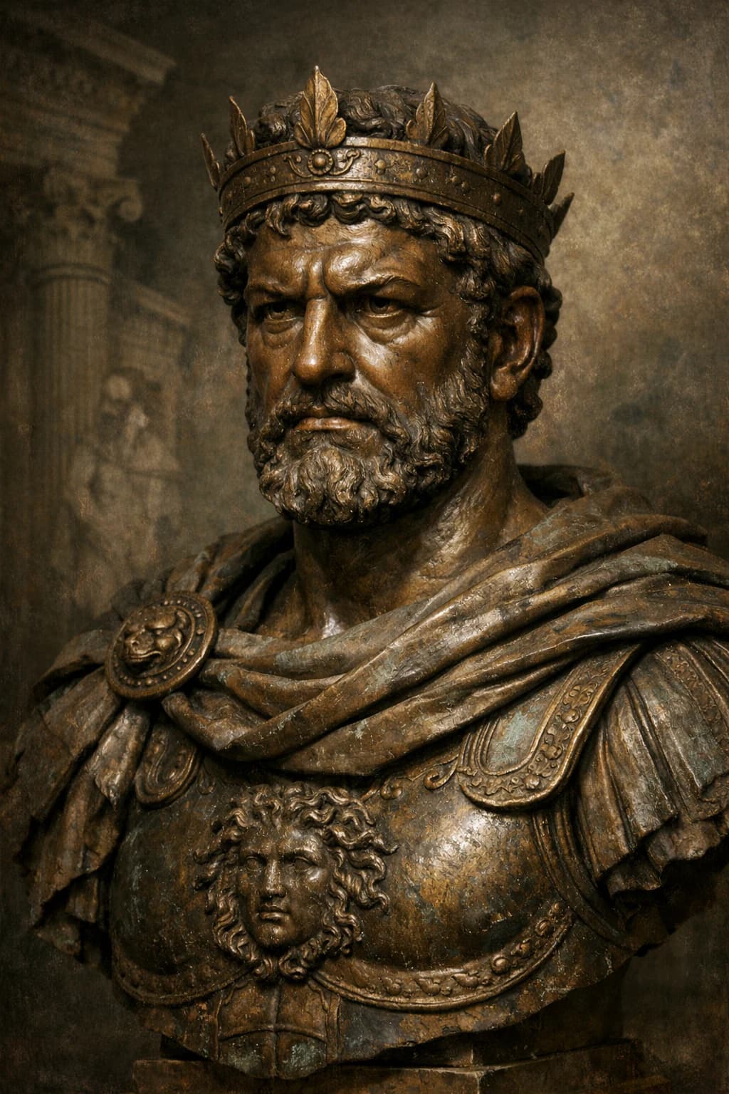 AI-generated portrait of Tarquin the Proud in ancient Roman royal attire