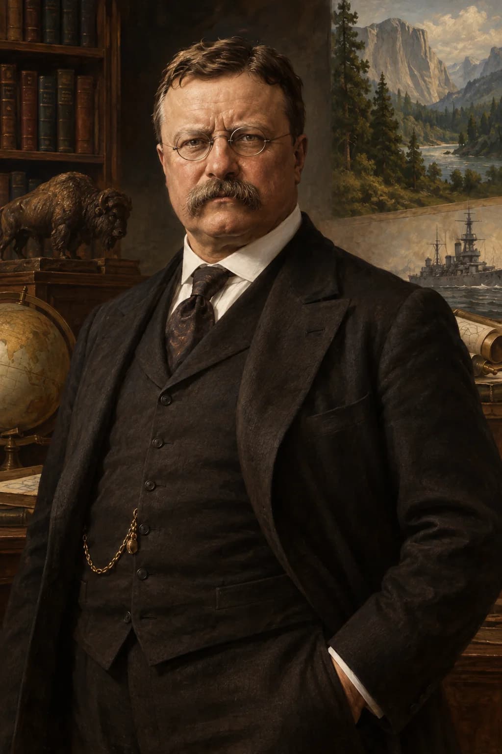 AI-generated portrait of Theodore Roosevelt in formal presidential attire