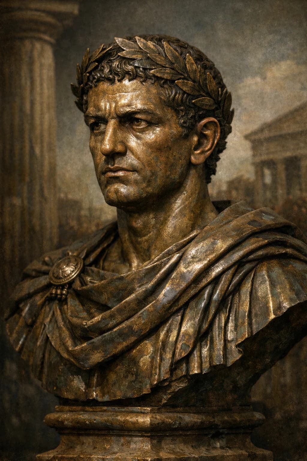 AI-generated portrait of Tiberius Gracchus in Roman senatorial attire